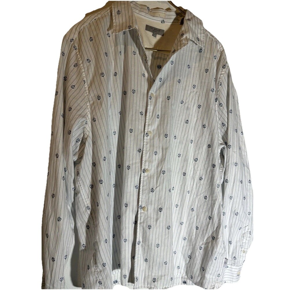 Ted Baker Mens  Sz 7 stripe flower  Long Sleeve Shirt Designer $175 Ch  46” 3XL